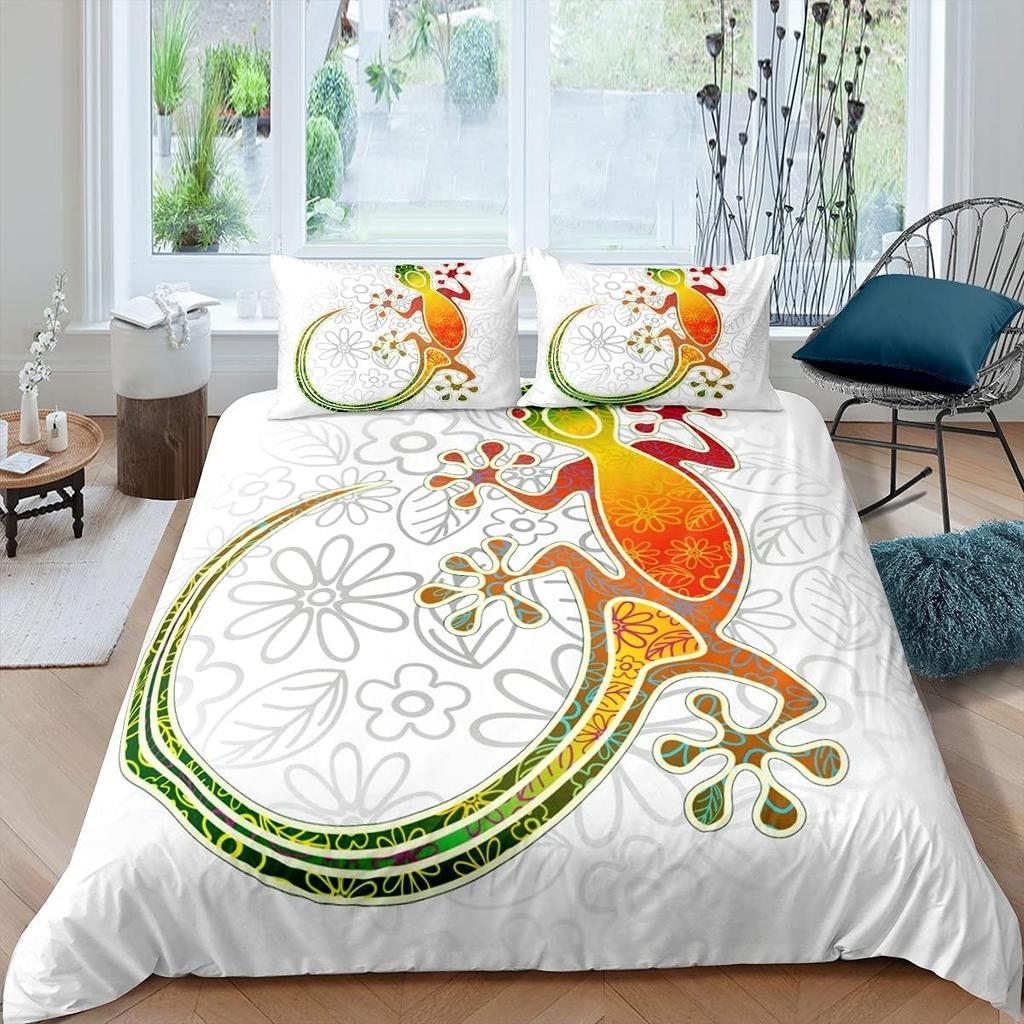 Lizard Reptiles Duvet Cover Gift For Boys Girls Funny Gecko Bedding Set Full Queen Microfiber Cute Animal Theme Comforter Cover