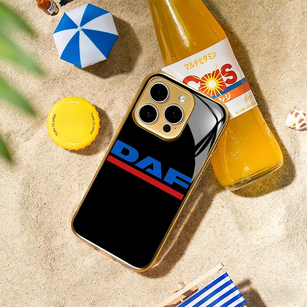 Daf логотип крутой автомобильный модный дизайн Чехол для телефона Для iphone 17 16 15 14 13 12 11Pro Plus Max Позолоченное стекло Чехол для телефона
