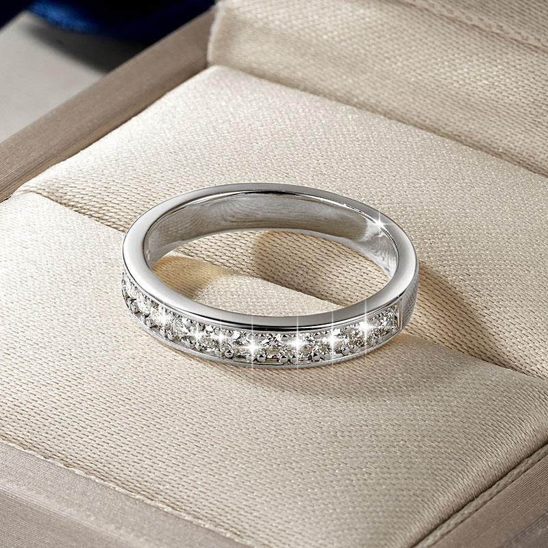 Anziw 14k Gold Filled Half Eternity Band 2mm D Round Moissanite Ring GRA Certified Fashion Stackable Finger Rings for Women Gift