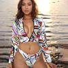 Women's Long Sleeve Zipper Bikini Swimwear Set with Sunscreen Protection