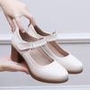 Medium Heel Cheongsam Catwalk Shoes Round Head Thick Heel Women's Professional Work Shoes Beef Tendon Sole Single Shoes Mother