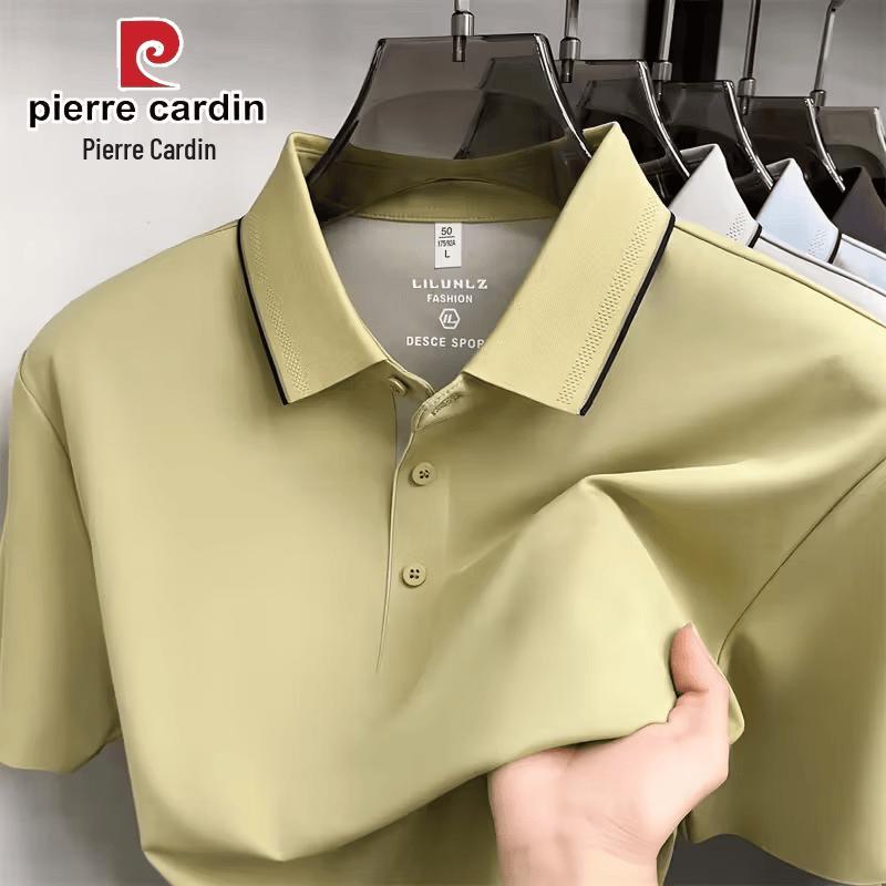 Pierre Cardin Мужская дышащая рубашка-поло из смесовой шелковой ткани