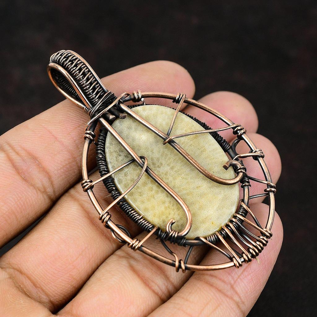 Tree Of Life Fossil Coral Pendant Copper Wire Wrapped Pendant Handmade Pendant Gift For Her Gemstone Pendant For Women Wire Wrapped Jewelry