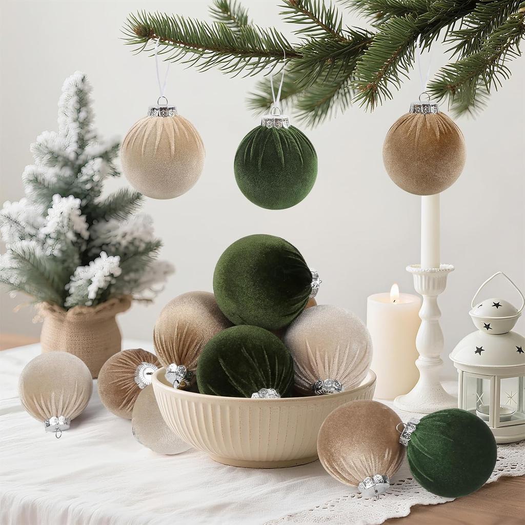 Набор бархатных елочных шаров - 15 шт. 3,15 дюйма Флокированные рождественские украшения для елки, гирлянды, настольного центрального элемента, фестивального декора