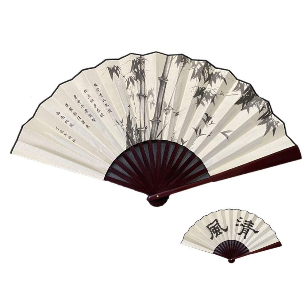 Бамбуковая ручка Веер Ручной веер Китайский ретро-стиль Бамбуковый веер Прочный Складной веер Для лета Ежедневного использования Танцев