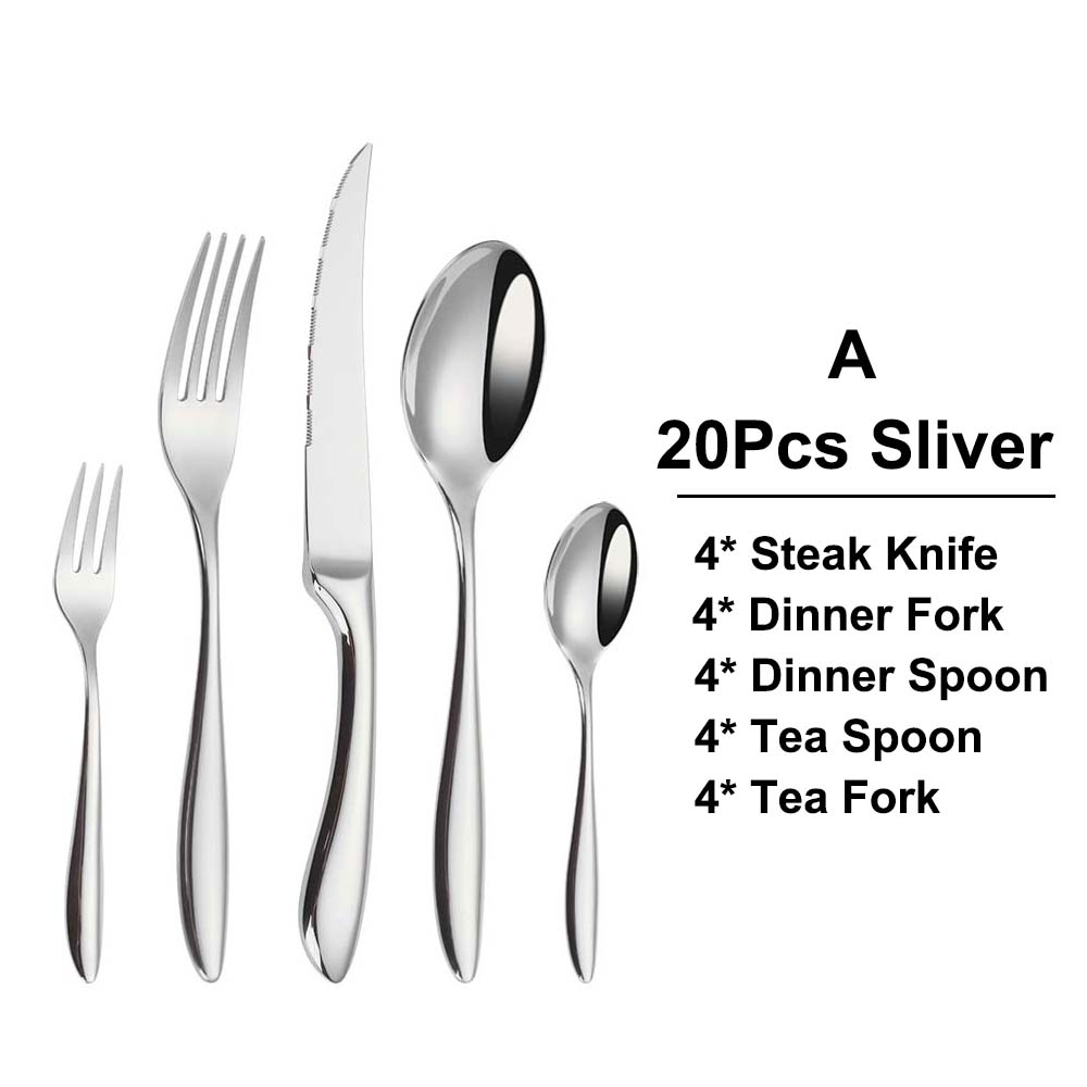 6/16/20/24 шт. Серебряная посуда из нержавеющей стали 304, набор столовых приборов, западный нож, вилка, ложка, зеркальный обеденный набор, элегантные столовые приборы