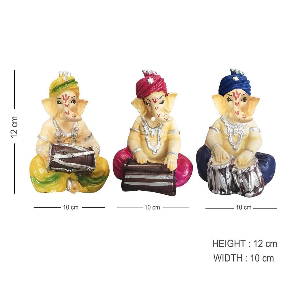 Музыкальные статуэтки Ганеши 3 для домашнего декора - (Многоцветный, Упаковка из 3 шт.)