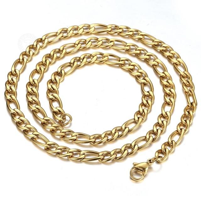 Gold Chain For Men Women Wheat Figaro Rope Cuban Link Chain Gold Filled Stainless Steel Necklaces Male Jewelry Gift
