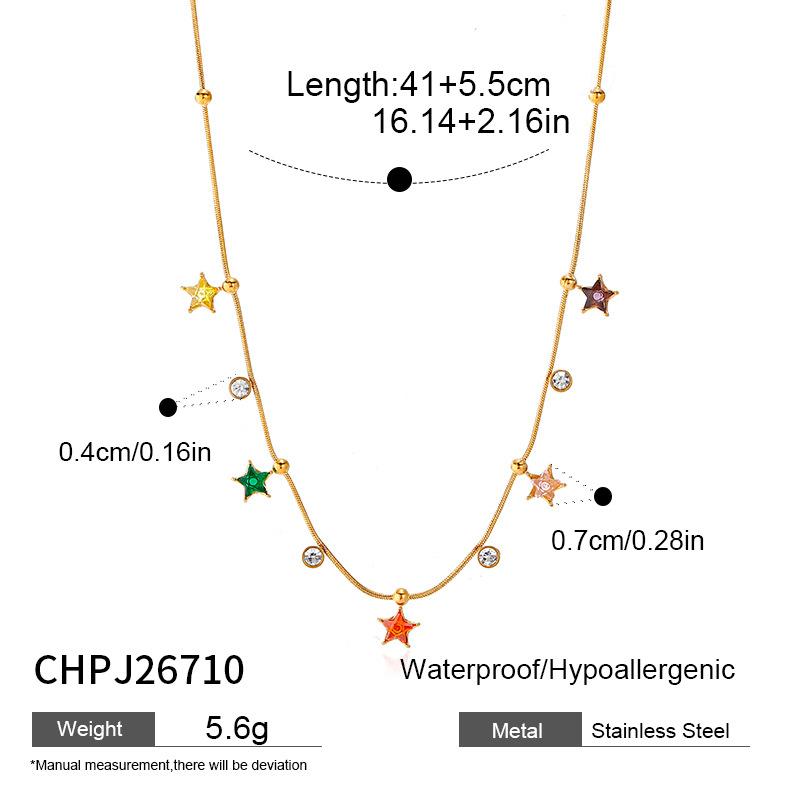 Popular Color Pentagram Necklace Stainless Steel Clip Bead Chain Daily Versatile Ladies Collarbone Chain