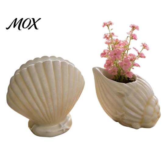 Unique Conch Shaped Vase Seashell Succulents Planter, Resin Ocean-Themed Flower Pot with Drainage Hole, Planter Beach Shell for Home Garden