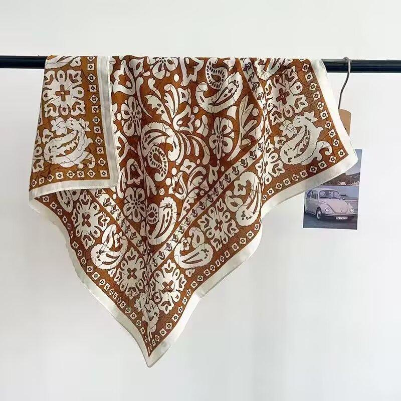 Korean version ins retro cashew flower cotton and linen small square scarf silk scarf women's spring and summer small fresh literary decoration headsc