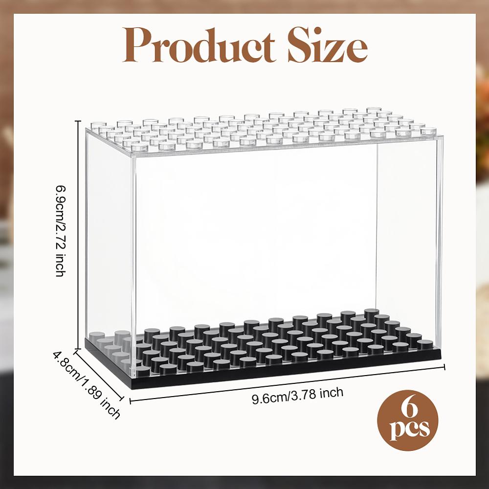 6pcs Rectangle Plastic Minifigure Display Case with Black Base for Figures Clear 9.6x4.8x6.9cm