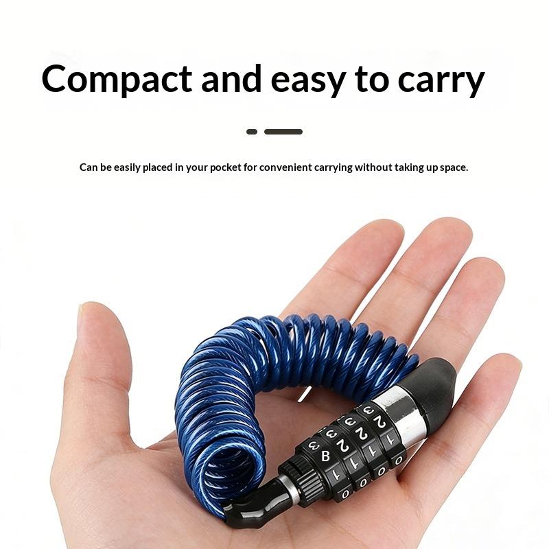 Motorcycle Bicycle Anti-Theft Chain 4-Digit Password Combination Helmet Lock Safety Portable Cable Lock Durable Wire Rope