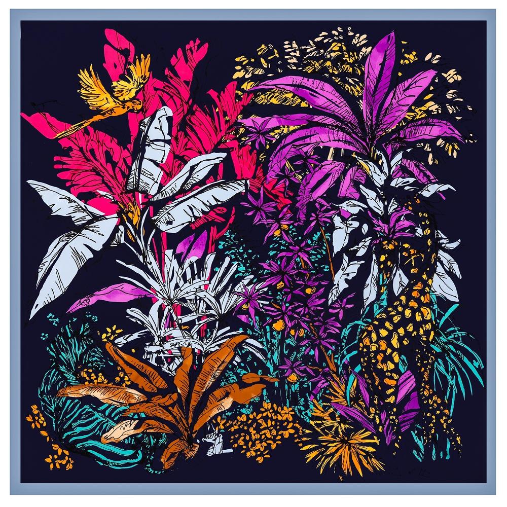 New Silk Scarf Women Large Shawls Foreast Plant Print Square Bandana Luxury Kerchief Hijab Scarf Female Foulards 130CM
