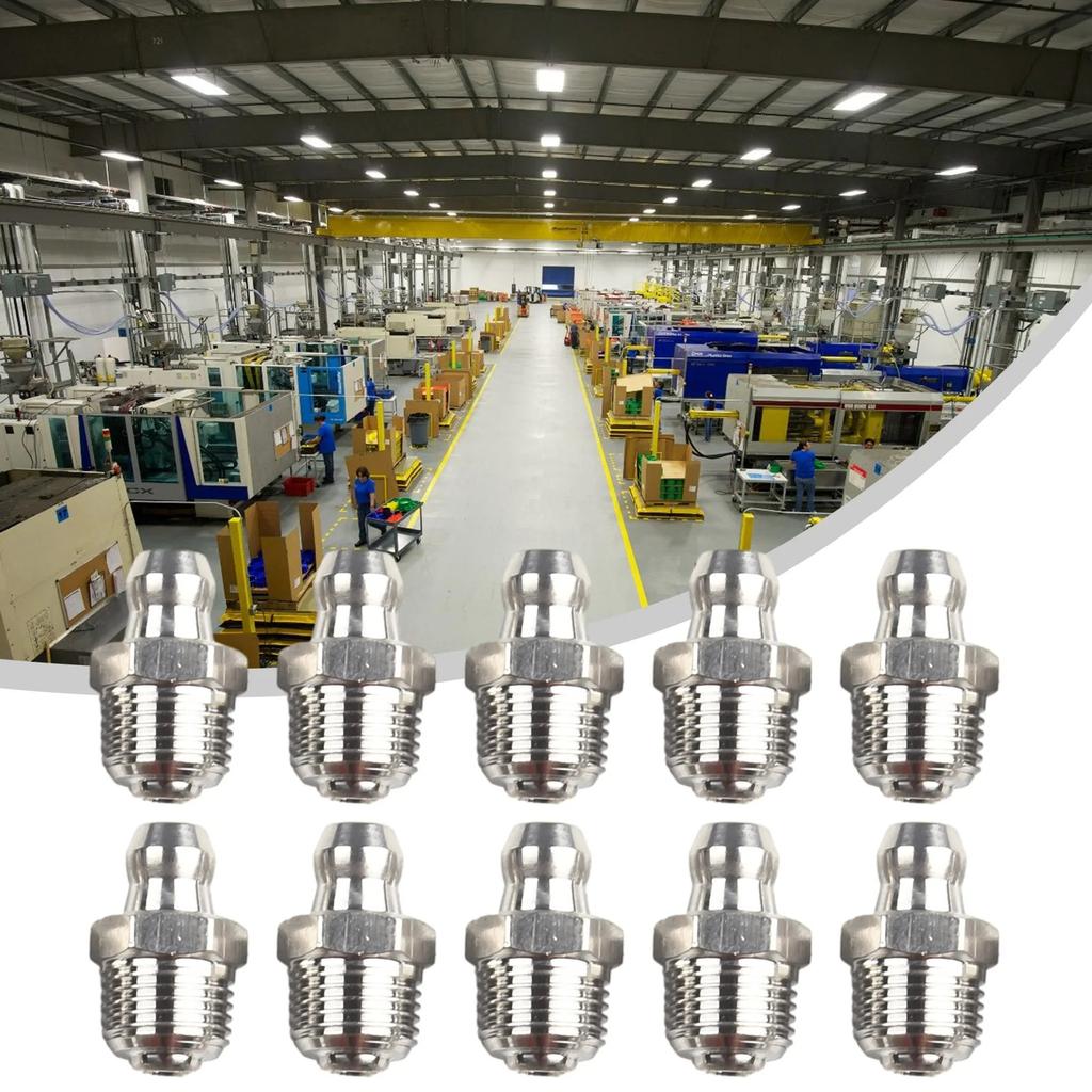 Industrial Strength Stainless Steel Grease Fitting M10 x 1mm Thread 10Pcs Suitable For Various Mechanical Equipment