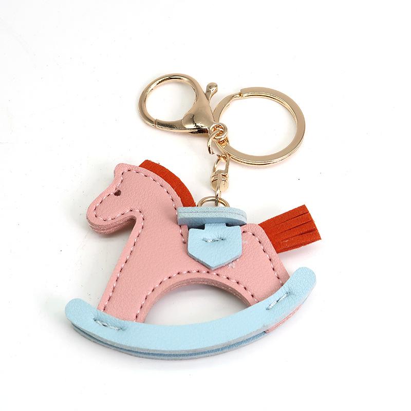TikTok Trendy Leather Horse Keychain Pendant - Cartoon Rocking Horse Bag Charm