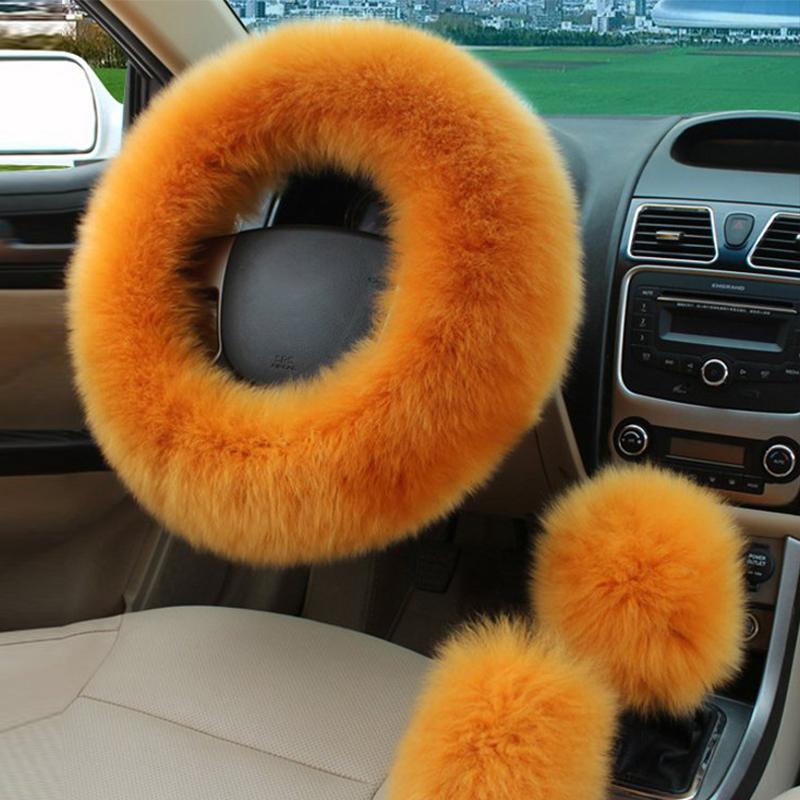 Новый автомобильный пушистый плюшевый чехол на руль, модные зимние теплые флисовые нескользящие перчатки с ручкой, женские украшения автомобиля