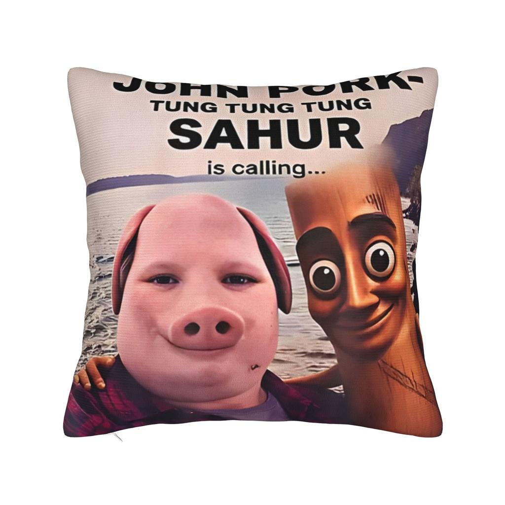 Tung Tung Tung Sahur Brainrot Funny Pillow Case Comfy Pillow Cover Kawaii Pillowcases For Sofa Home Decoration