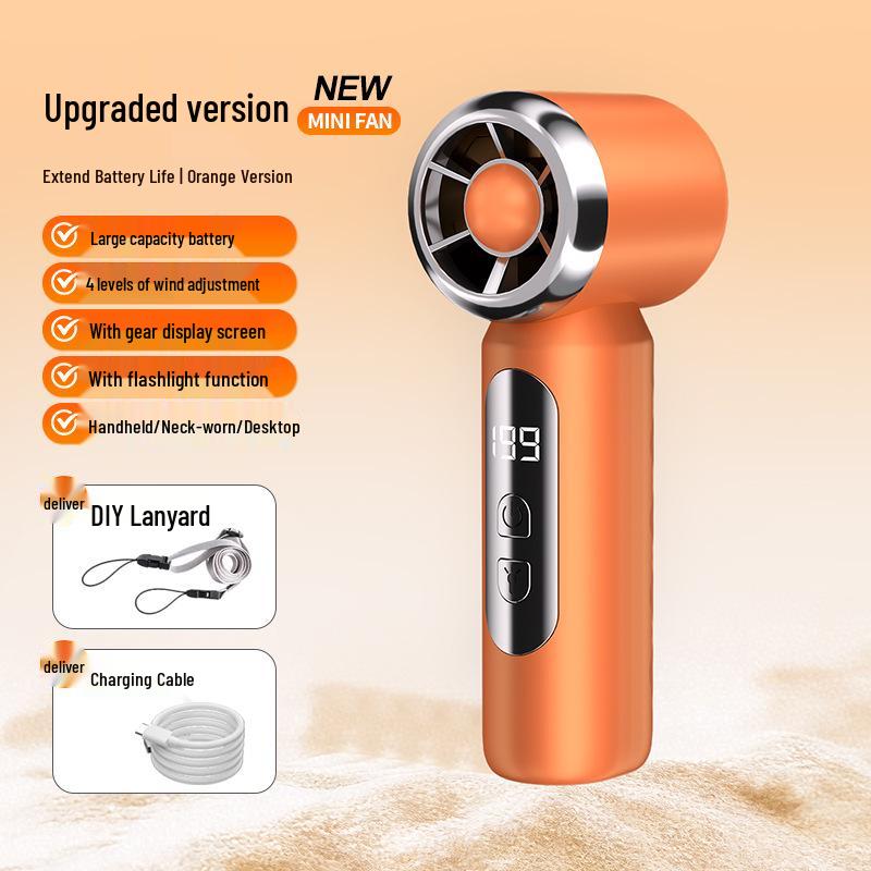 199-Speed Lightweight Turbo Mini Fan: Portable, Handheld, Digital Display, with Lighting and Charging Features.