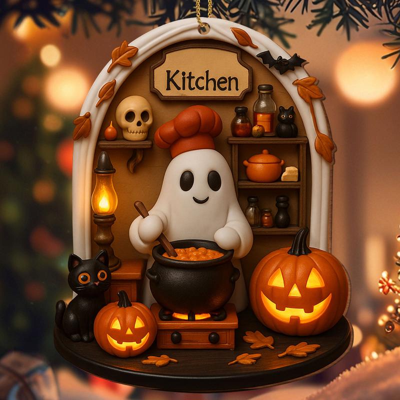 Cute Reading Ghost Halloween Ghost Ornaments 2D Flat Acrylic Pendant Halloween Hanging Home Decor