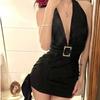 Новое летнее женское черное платье Spice Girl с V-образным вырезом, открытой спиной, подчеркивающее талию, сексуальная юбка-карандаш на бедрах