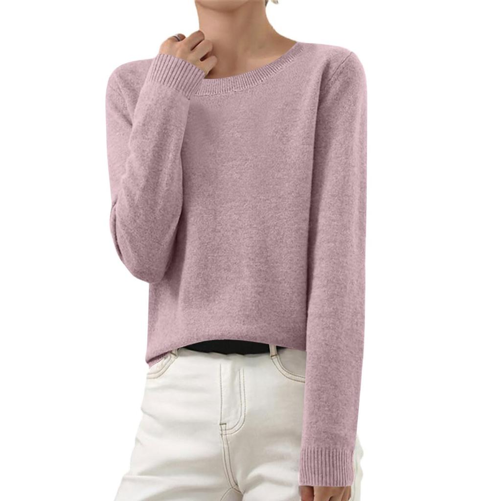 Women's Autumn And Winter Fashion Long-sleeved Basic Crew-neck Loose Pullover Sweater Top
