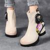 Women Genuine Leather Boots 2024 Fashion Handmade Retro Boots High Heels Ankle Boots Female Cowhide Floral Shoes