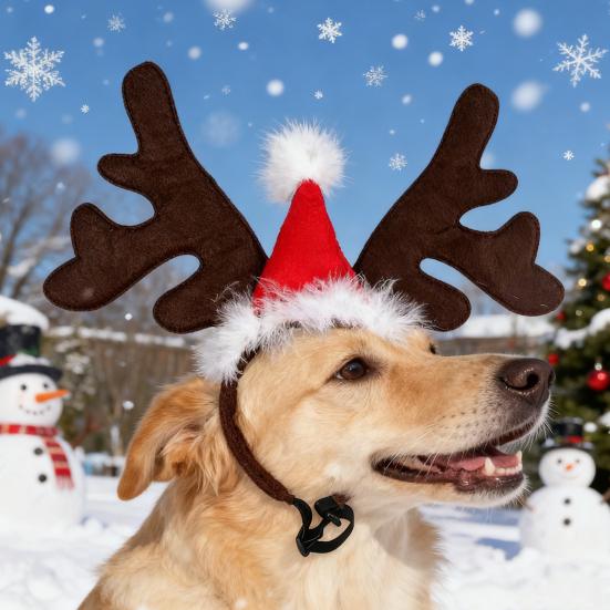 Christmas Horse Hat Reindeer Horn Headband Thick Red Velvet Santa Hat Deer Horn Hairband Xmas Horse Decoration Costume Accessories