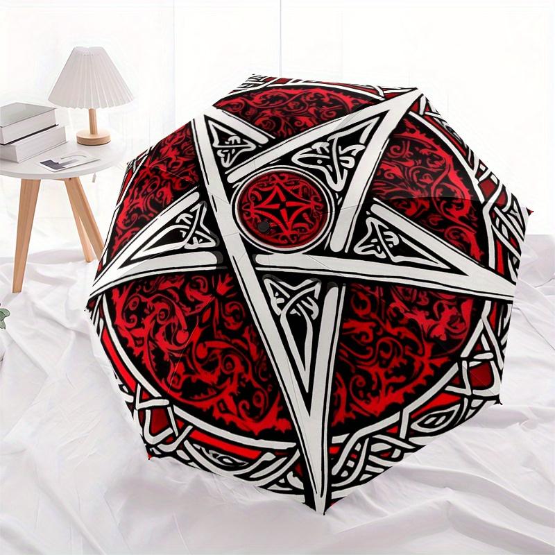 Red and White Pentagram - Mystic Symbol Decal for Cars, Laptops, or Umbrella, Portable 3-Fold Umbrella for Men & Women,Christmas Gift ES141