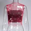 Leqoel Sexy Mesh Out Backless Tank Hollow Summer Rhinestones Tops New Fashion Party See Through Fishnet Crop  for Women