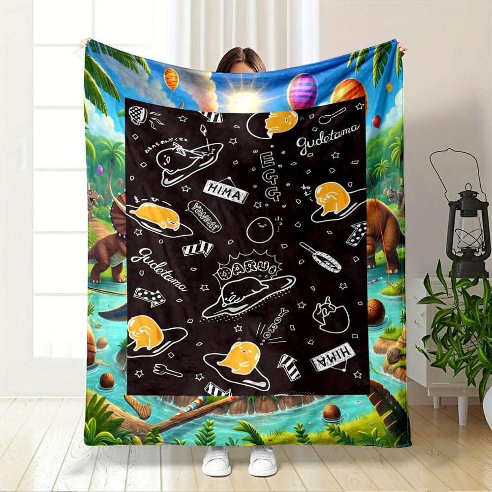 Gudetama Lazy Egg Pattern Flannel Blanket for bedroom, living room, sofa, and nap sofas