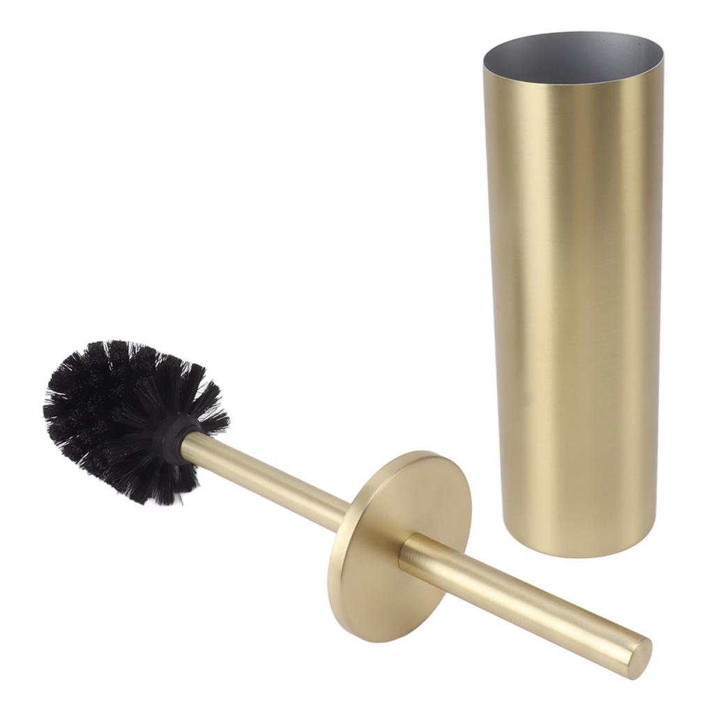 Household Toilet Brush Kit Bathroom Stainless Steel Golden Toilet Brush with Brush Holder Cylinder