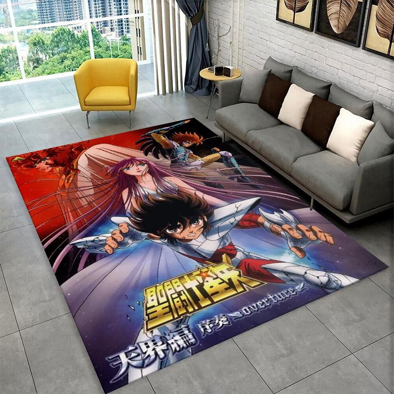 Retro Saint Seiya Anime Cartoon Carpet Rug for Playroom Bedroom Living Room Sofa Home Decor,kid Area Rug Non-slip Floor Mat