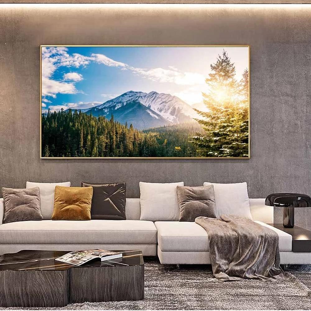 Пейзаж Зеленая гора Холст Картина Природные пейзажи Лес Солнечный свет Плакаты с принтом Настенная картина Гостиная Домашний декор
