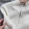 Новый базовый трикотажный свитер с длинным рукавом для осени и зимы, с уникальным дизайном и свитером на молнии с высоким воротником для женщин