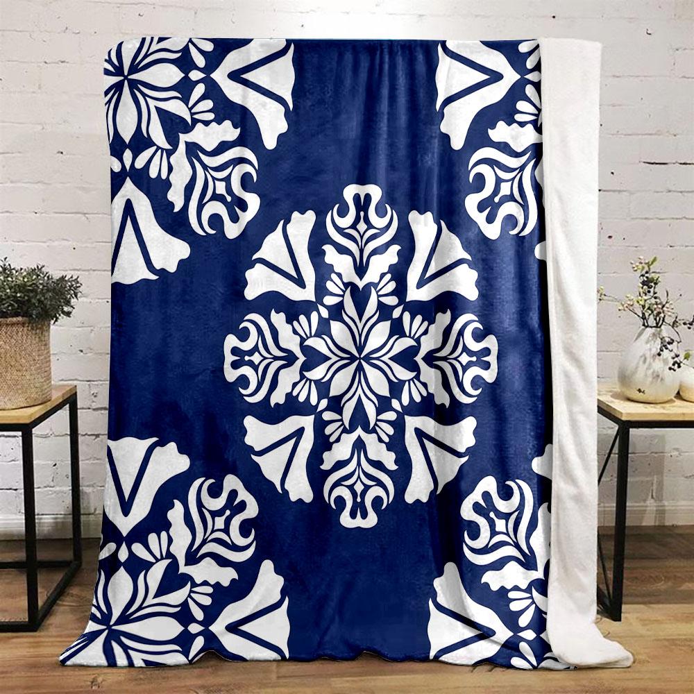 Floral Mandala Pattern on Navy Background Patterned flannel blanket perfect for the bedroom living room, sofa, or a little nap