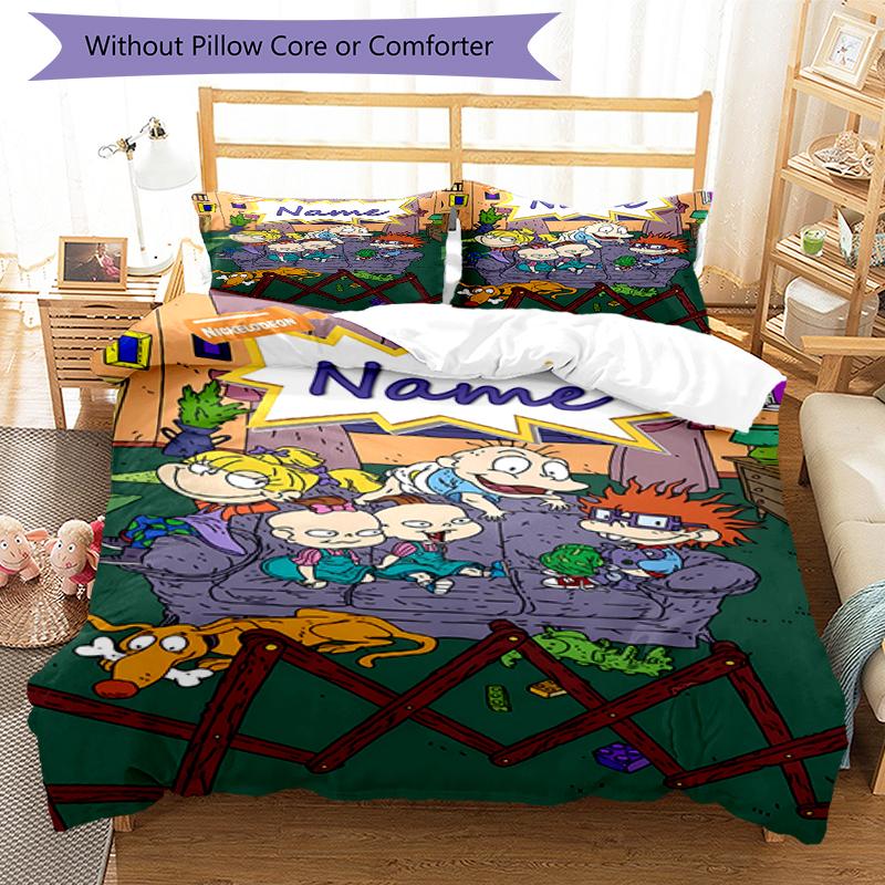 3pcs Custom Name Rugrats Bedding Set Duvet Cover Closure Includes 1 Duvet Cover & 2 Pillowcases, Soft and Comfortable for All Seasons.
