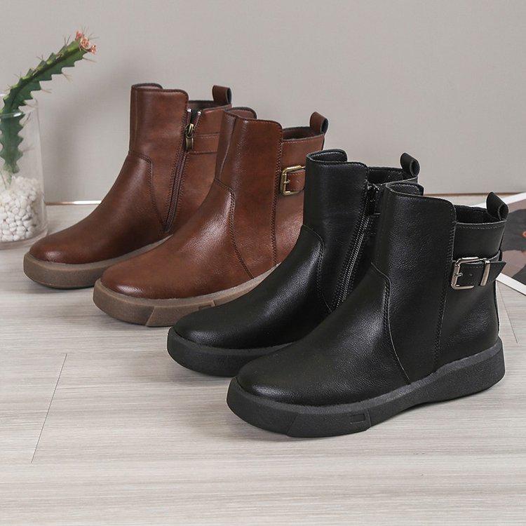 Women's Retro Round Toe Side Zipper Martin Boots - Short Tube, Thick Sole, Flat Bottom, British Style, Plus Size Available.