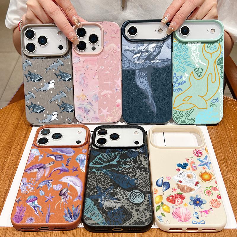 Модный Чехол В Морском Стиле С Рисунком Китов Для iPhone 17 16 Pro Max Роскошная Матовая Силиконовая Крышка С Текстурой Кожи Для iPhone 15 14 13 Pro Max 11 16e 17e