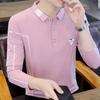 Мужская футболка-поло с длинным рукавом из чистого хлопка, футболка с воротником, модная футболка на весну-осень, красивая футболка-топ