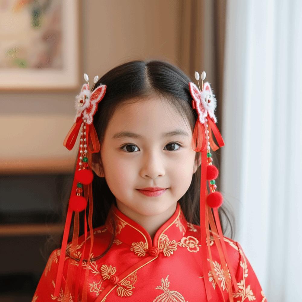 Cute Tassel Hairpin Bow New Year Hair Accessory Hanfu Traditional Chinese Hair Clip Cosplay Events