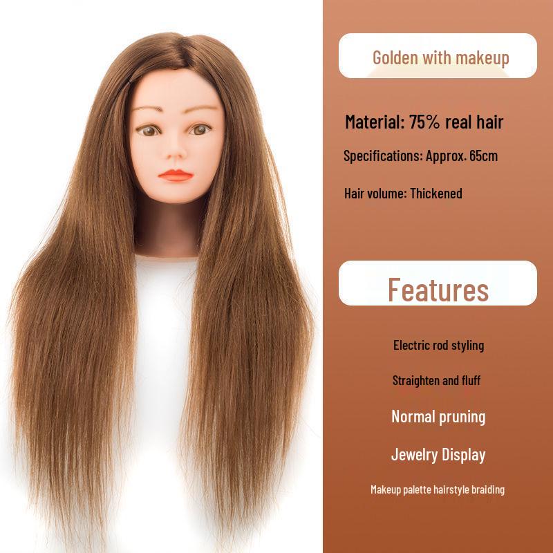 Apprentice Hair Styling Mannequin Head with Real Hair for Perming, Curling, and Makeup Practice