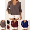 Women Casual Sexy Deep V Neck Chiffon Blouse Shirt With Slim Waist And Long Sleeves