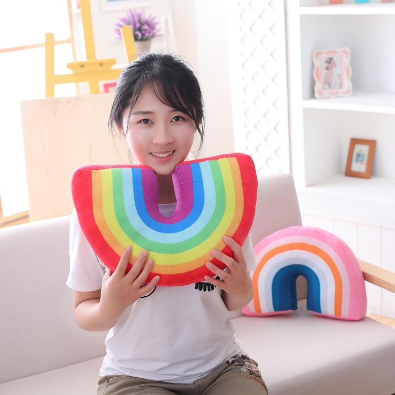 Cute Rainbow Shaped Pillow Kids Plush Toy Office Sleeping Neck Pillow Children's Room Soft Comfortable Cushion Home Decor
