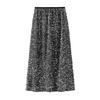Women Skirt Solid Color Shiny Sequin Decoration Midi Skirt Elastic High Waist Back Slit Design Skirt Beach Weddings Skirt