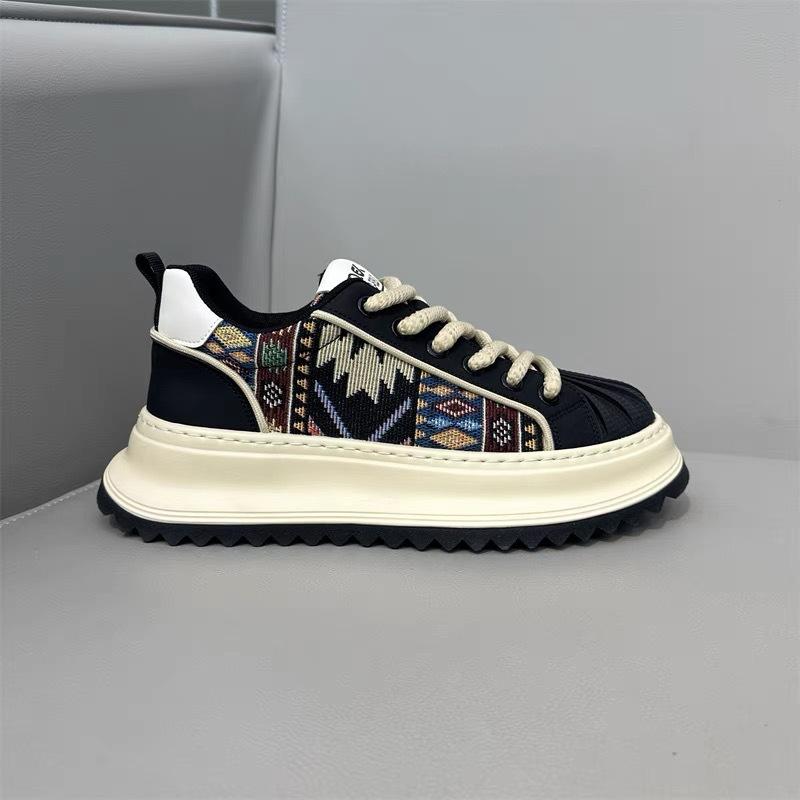 Мужские туфли с носком-ракушкой, осенние, нишевые, оригинальные, универсальные, повседневные кеды на толстой подошве для увеличения роста, парусиновые туфли