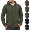Men's Casual Loose Color Zippered Fleece Hooded Sweatshirt Sports Jacket