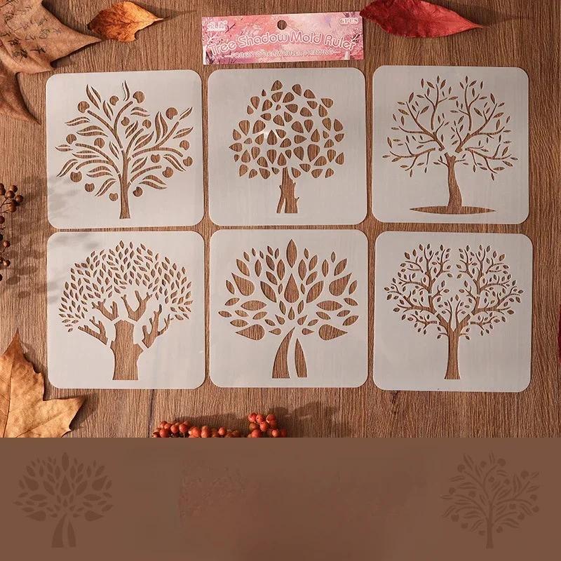 6 шт./набор DIY Decor Tree Series Scrapbook трафареты ретро эстетика журнальный рисунок шаблон картины школьные принадлежности для школьников