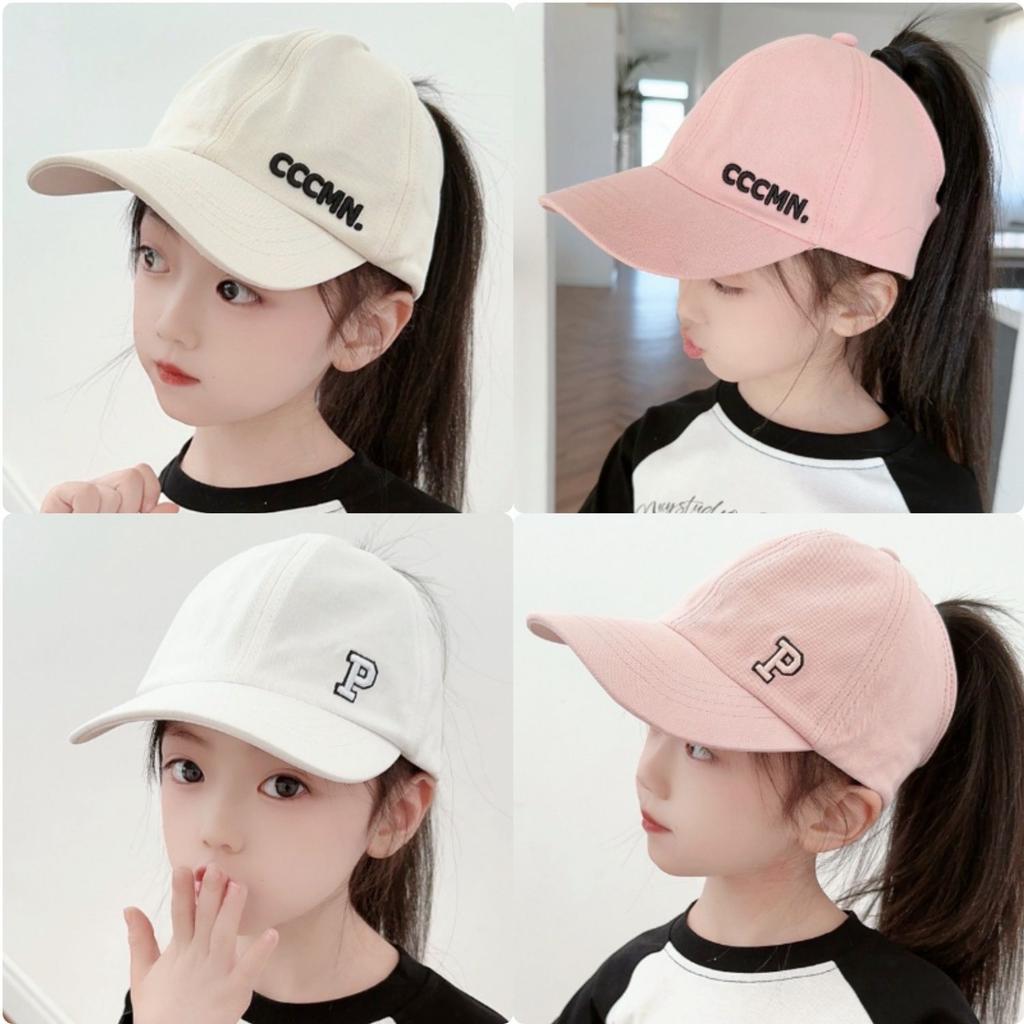 Girls Can Tie A Ponytail Hat Spring and Autumn Baseball Cap Children's Embroidered Fashionable Baseball Cap Girls Simple and Versatile Sun Protection