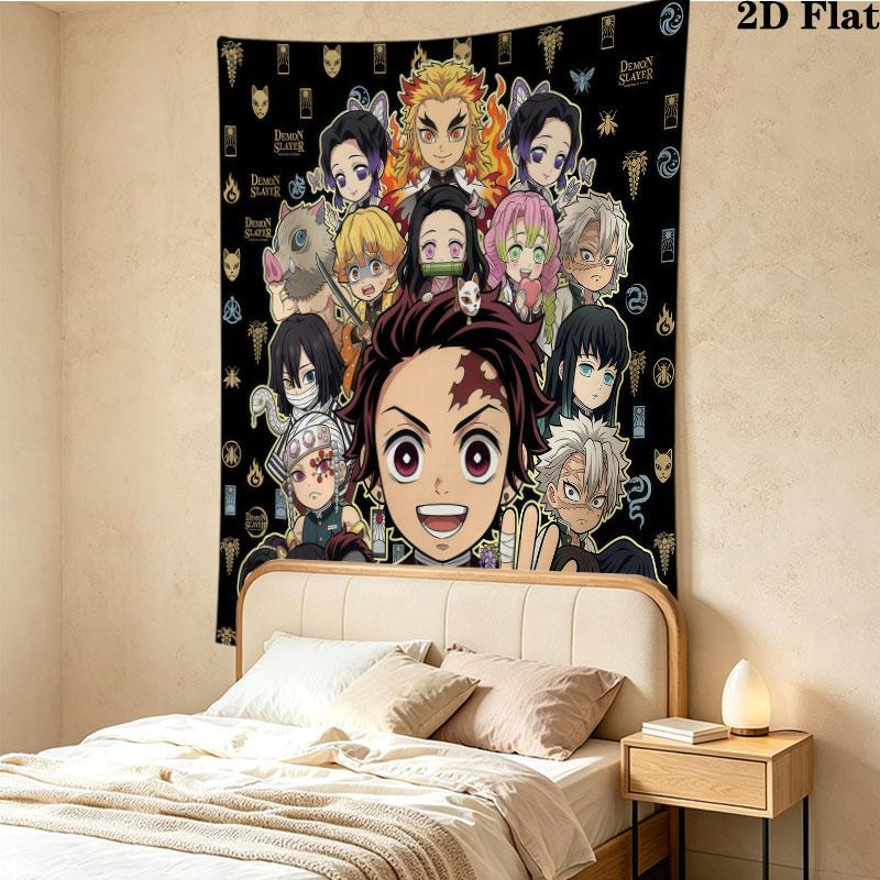 Demon Slayer Kimetsu No Yaiba Wall Tapestry Aesthetic Wall Hanging Printed Fabric Blanket Decorative Tapestries for Bedroom Living Room Home Decor